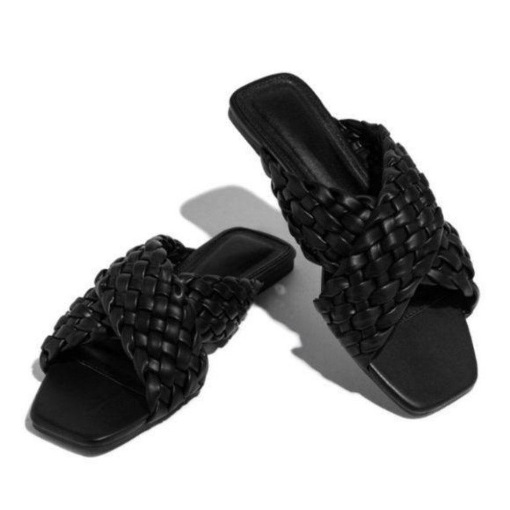 RESTOCK! Criss Cross Braided Slide Sandals - Black - Picture 3 of 6